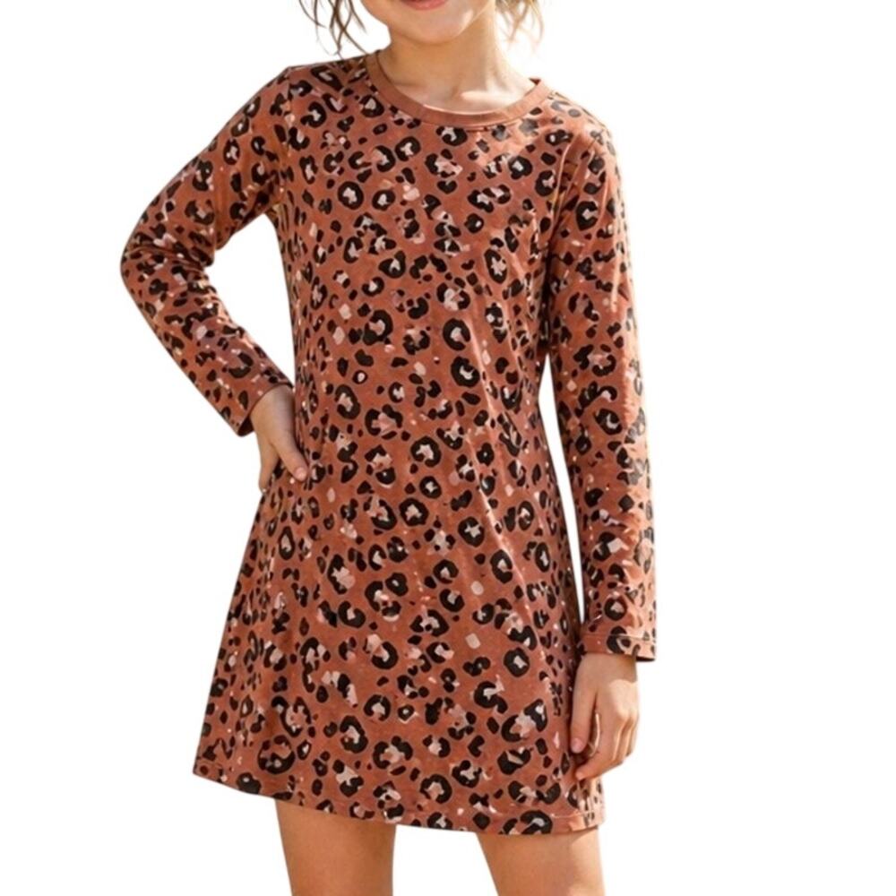 Hanna Andersson Leopard Dress 6/7 Long Sleeve Cotton Canyon Animal Print